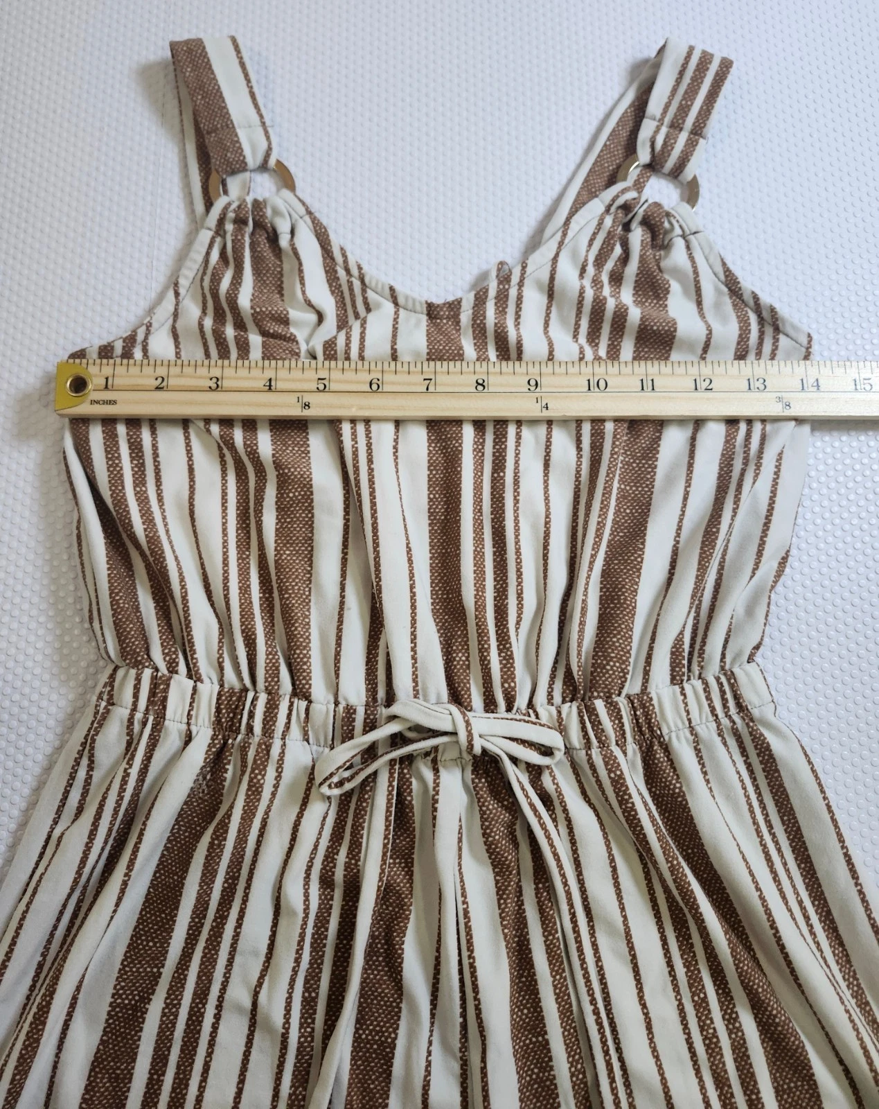 Derek Heart Cream & Brown Striped Sleeveless Romper - Size S - photo 5