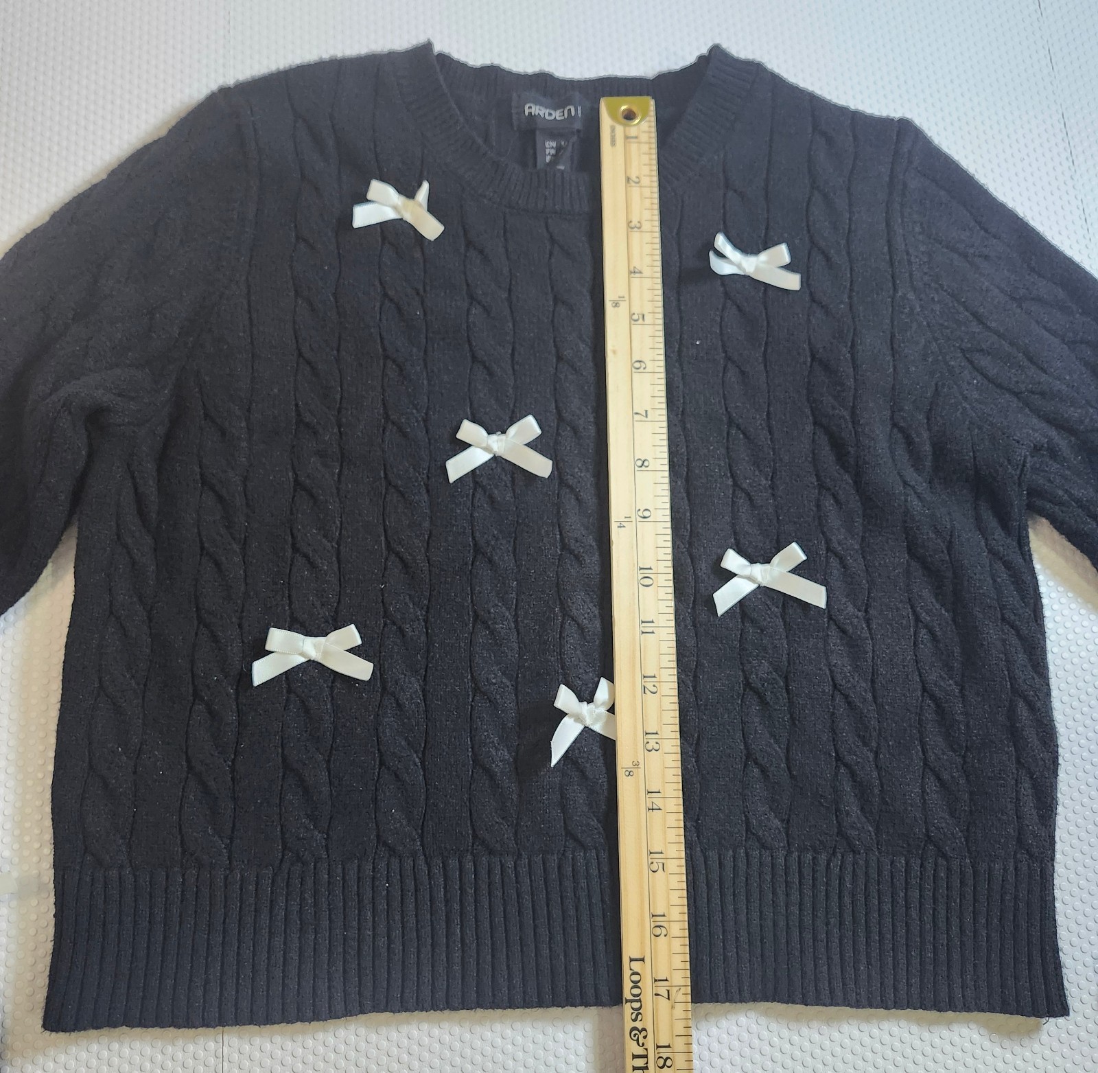 Arden Black Cable-Knit Crewneck Sweater with Cream/ White Bow Ac - photo 4