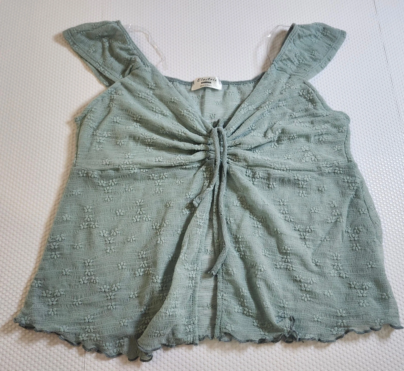 Electric Behaviour Sage Green Textured Tie-Front Cami Top