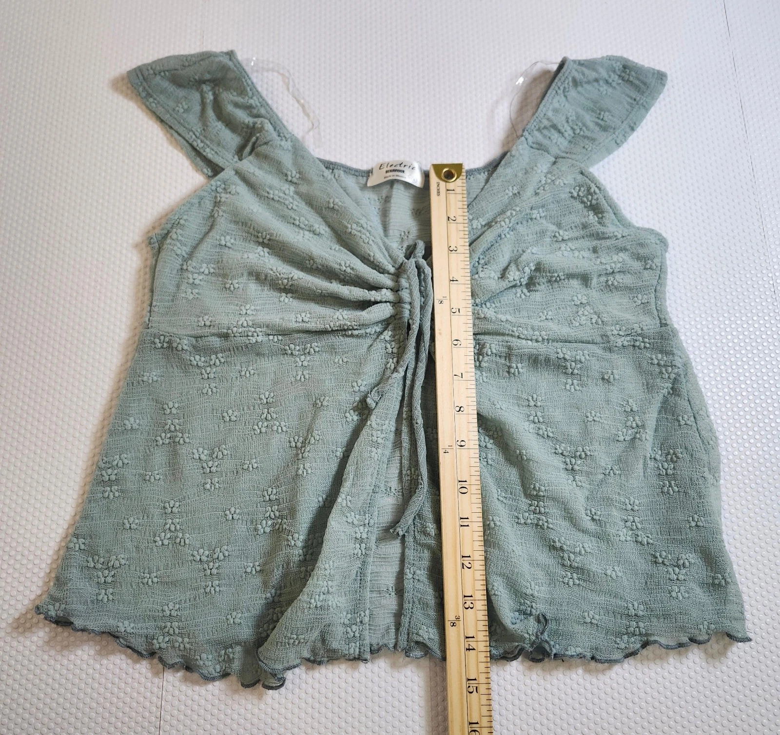 Electric Behaviour Sage Green Textured Tie-Front Cami Top - photo 4