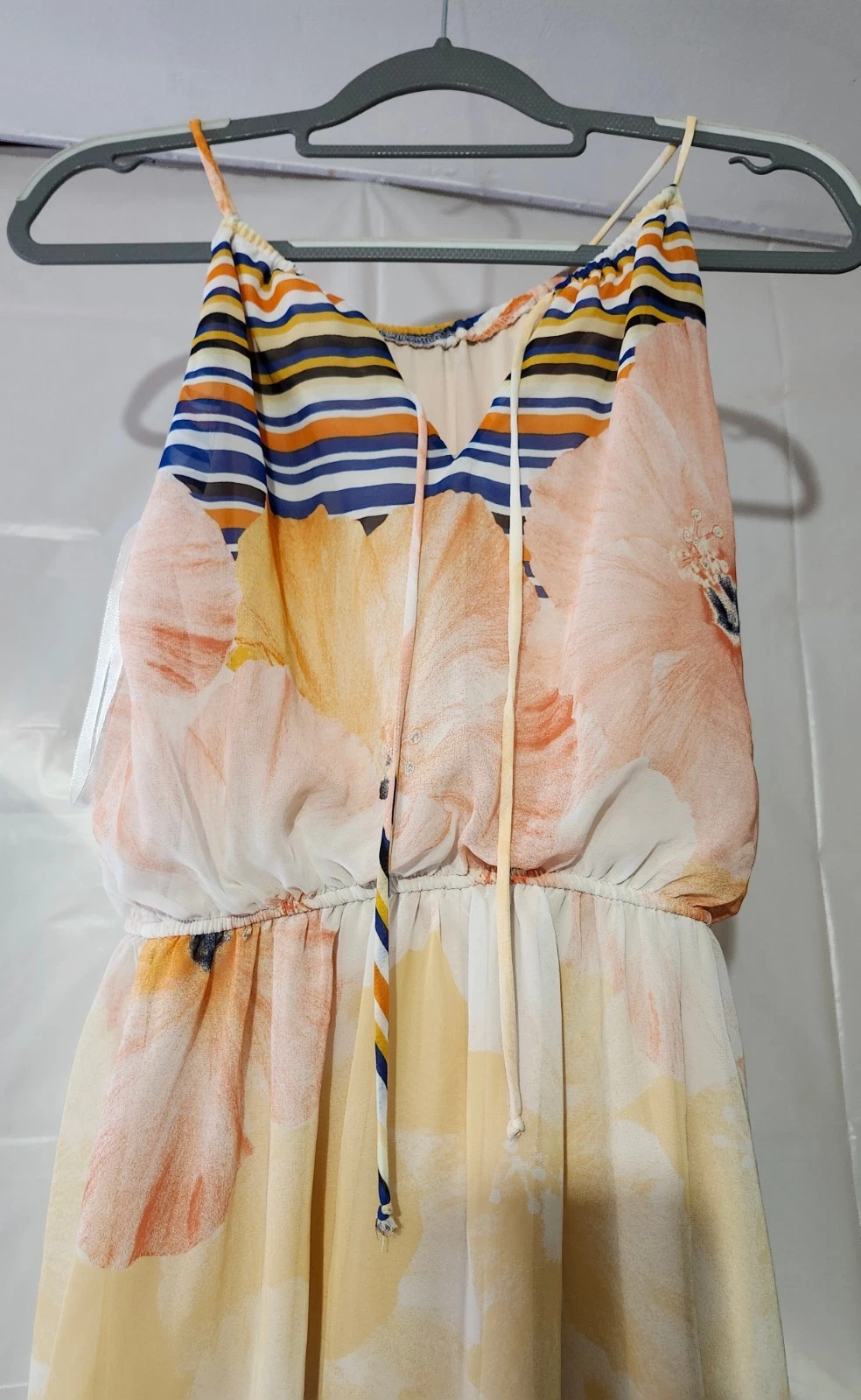 Sweet Storm Cream, Peach & Navy Floral Stripe Maxi Dress - photo 2