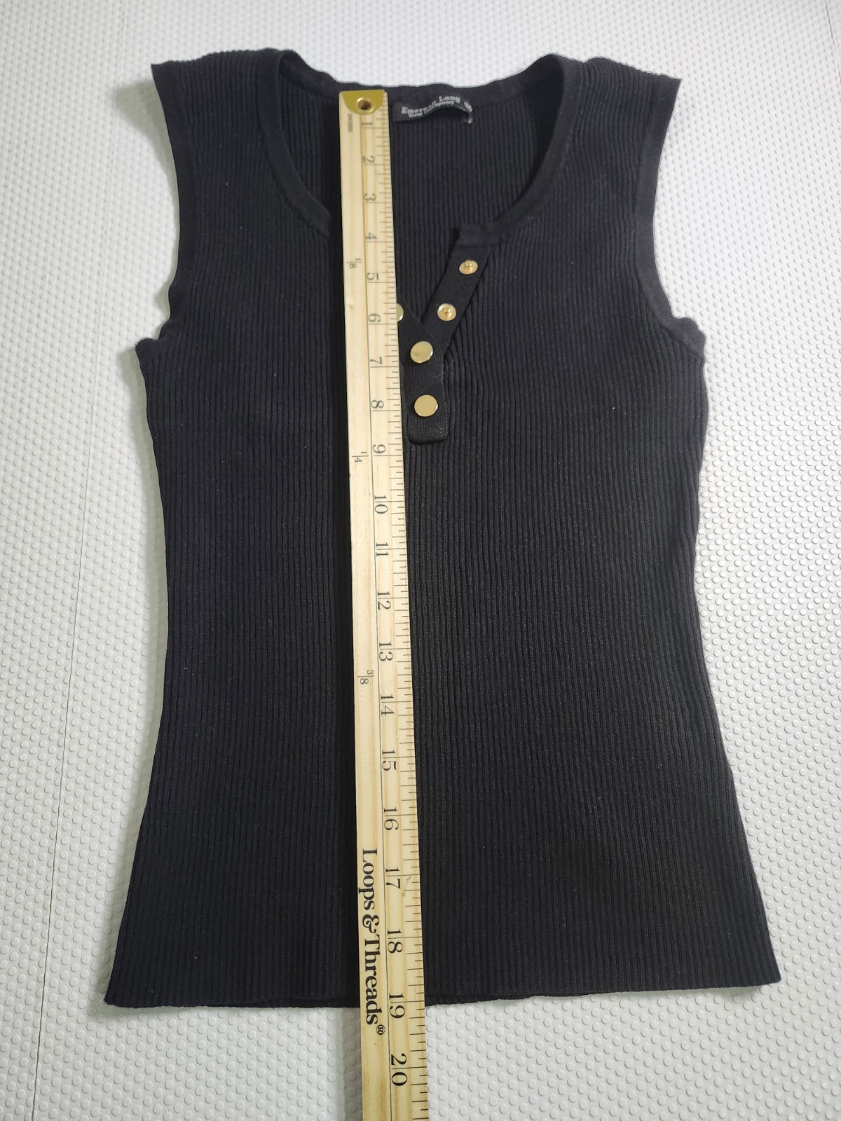 Black Ribbed Sleeveless Tank with Gold Snap Placket - photo 2