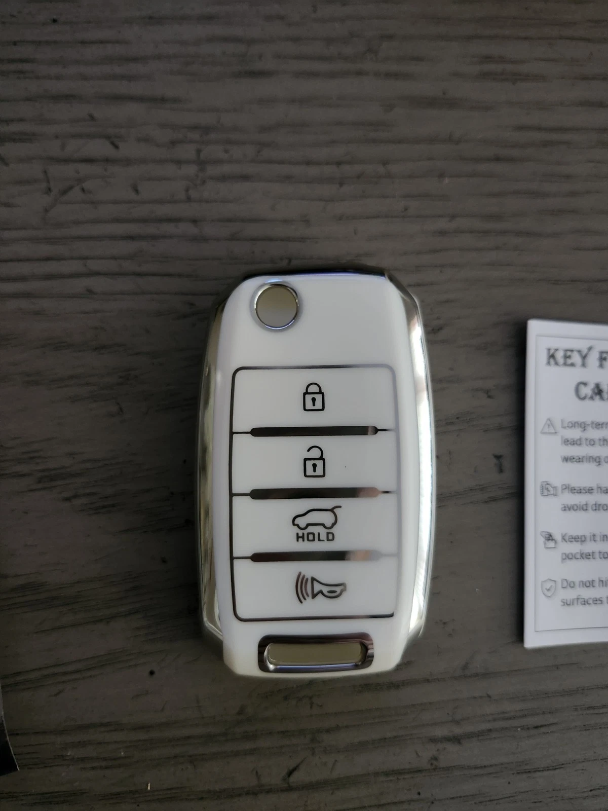 White Kia Car Key Fob Cover with Chrome Trim