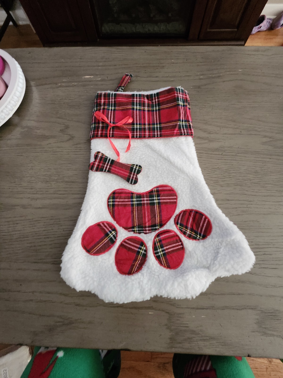 Red Plaid Pet Paw Christmas Stocking