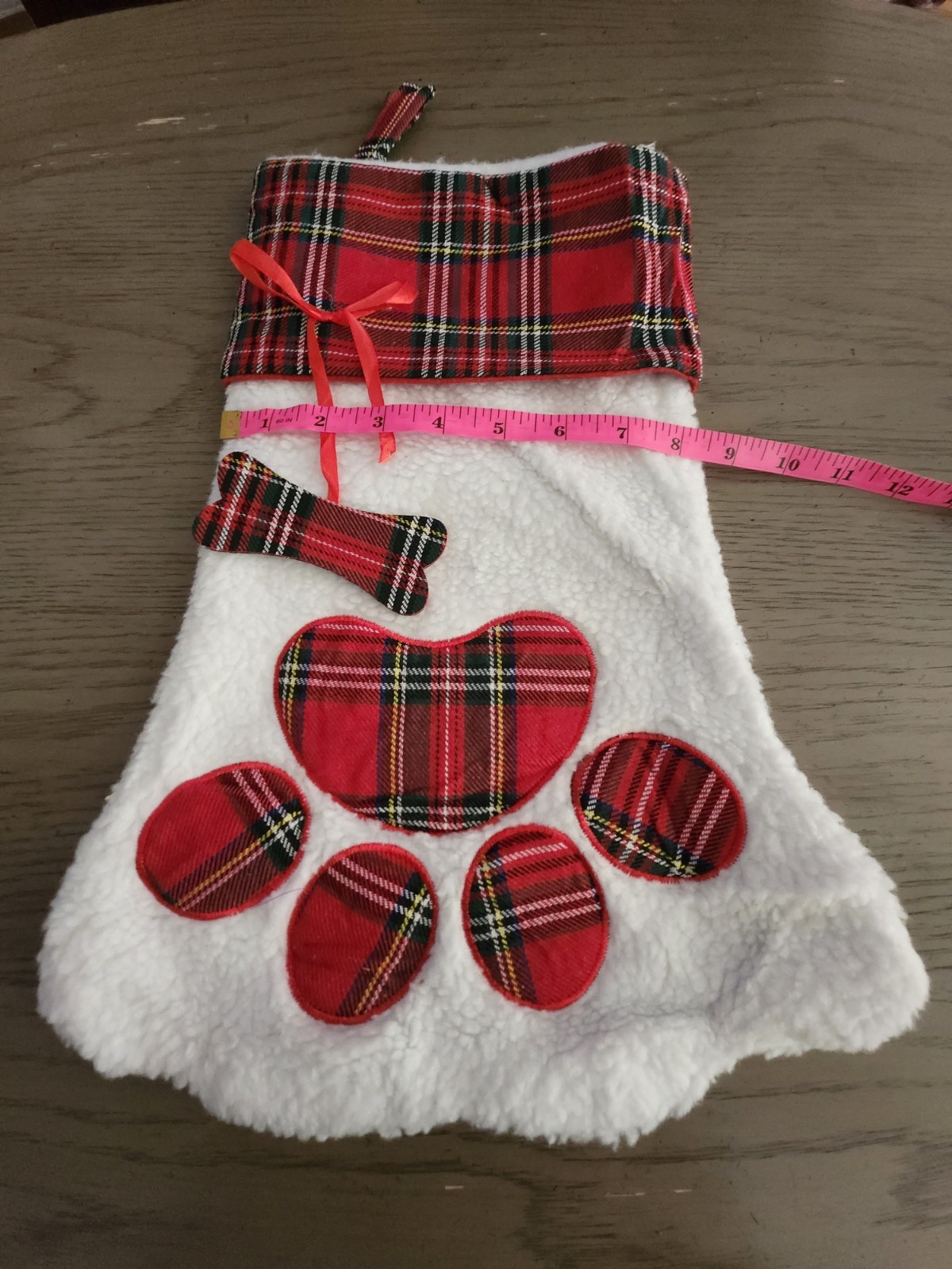 Red Plaid Pet Paw Christmas Stocking - photo 4