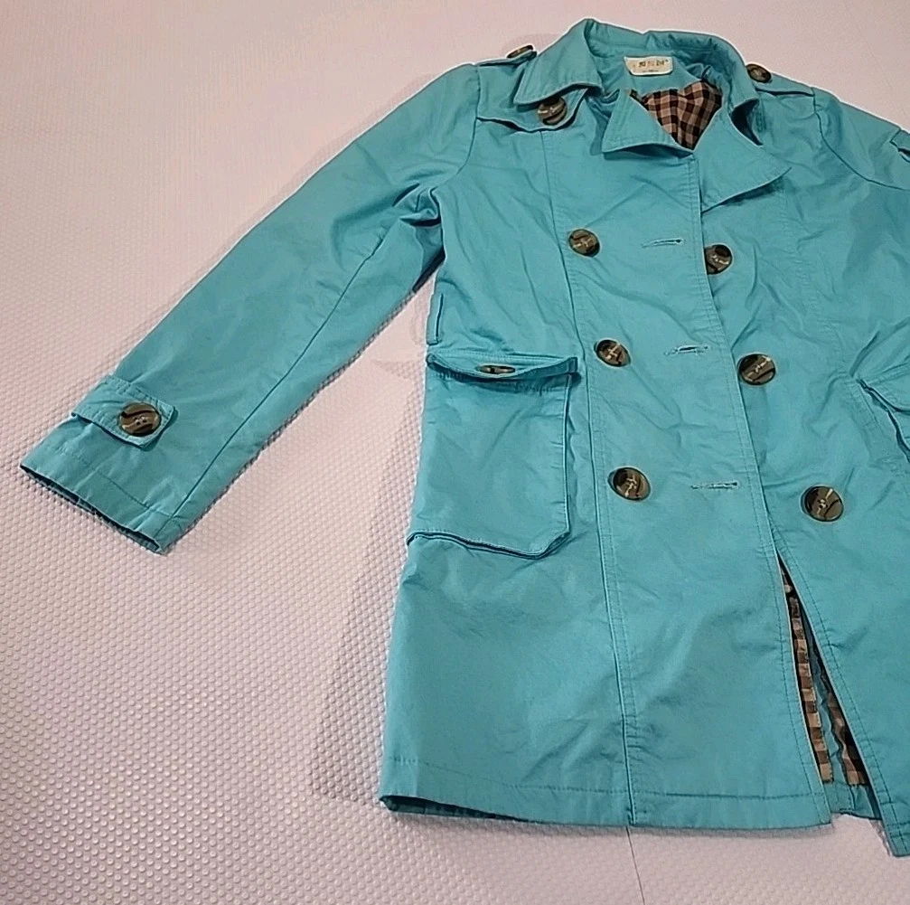 Light Blue Trench Coat Women Pre Owned Has Wear, Missing Waist B - photo 3