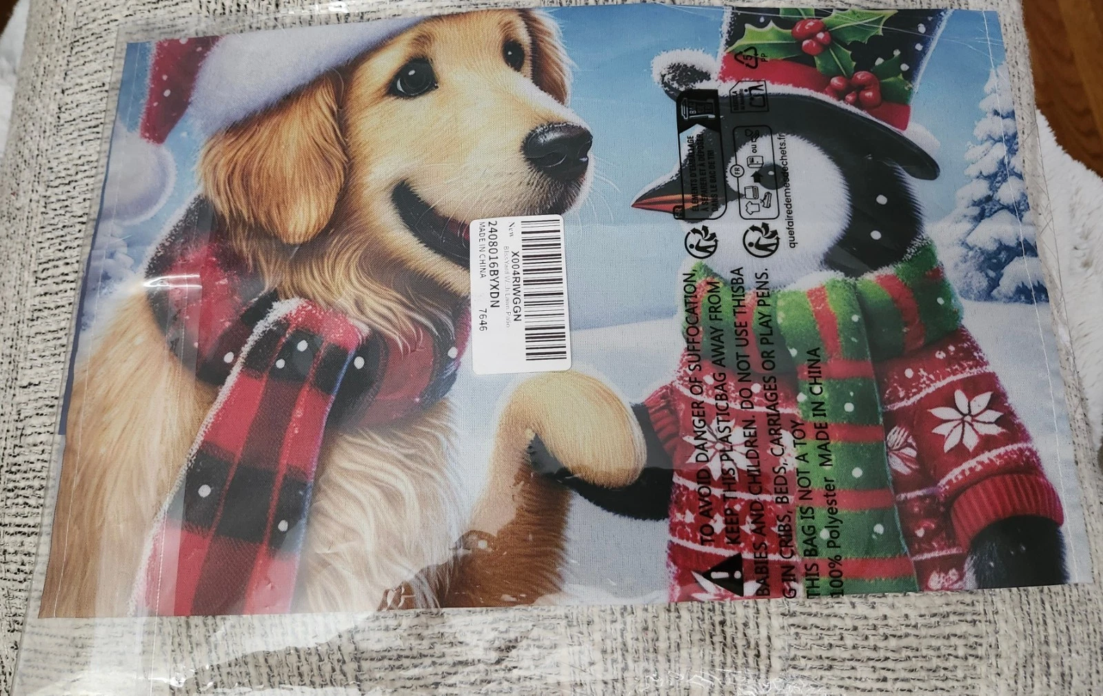 Bliss Yard Welcome Garden Flag Holiday Dog and Penguin Print Fab