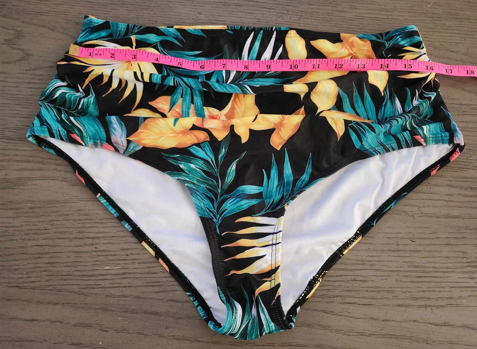 High-Waist Tropical Floral Bikini Bottoms - Black, Yellow & Teal - photo 2