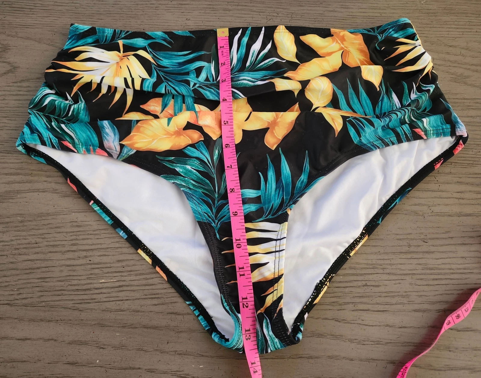 High-Waist Tropical Floral Bikini Bottoms - Black, Yellow & Teal - photo 3