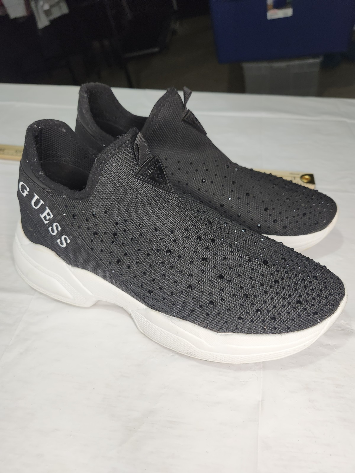 Guess Women's Slip On Shoes Black With Rhinestones Good Conditio