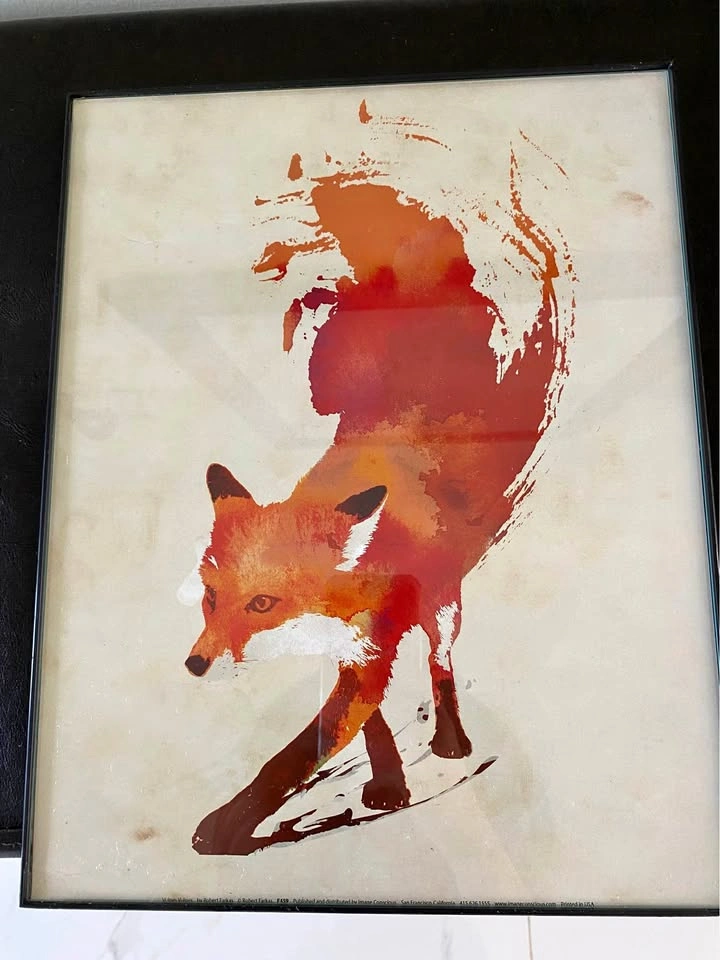 Framed Robert Farkas Fox Print – Warm Mid-Century Style