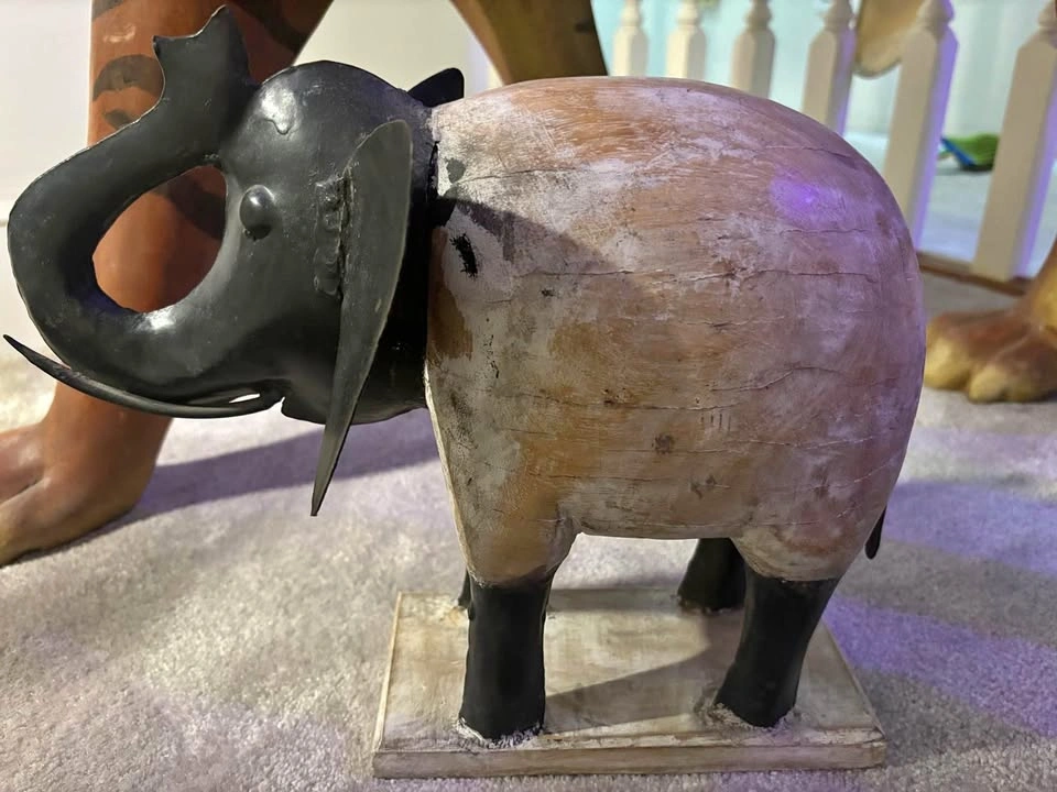 Mango Wood and Metal Elephant Statue