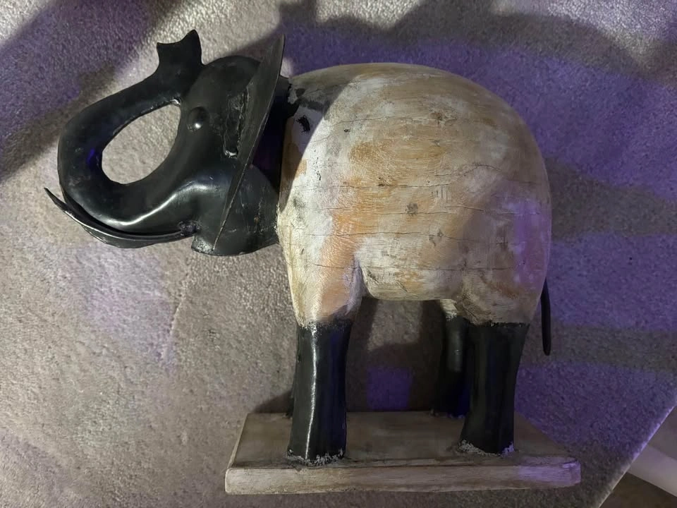 Mango Wood and Metal Elephant Statue - photo 2