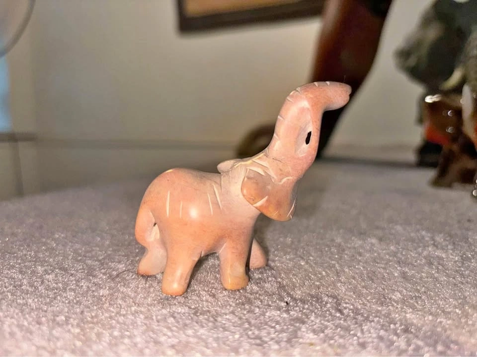 Pink soapstone elephant figurine