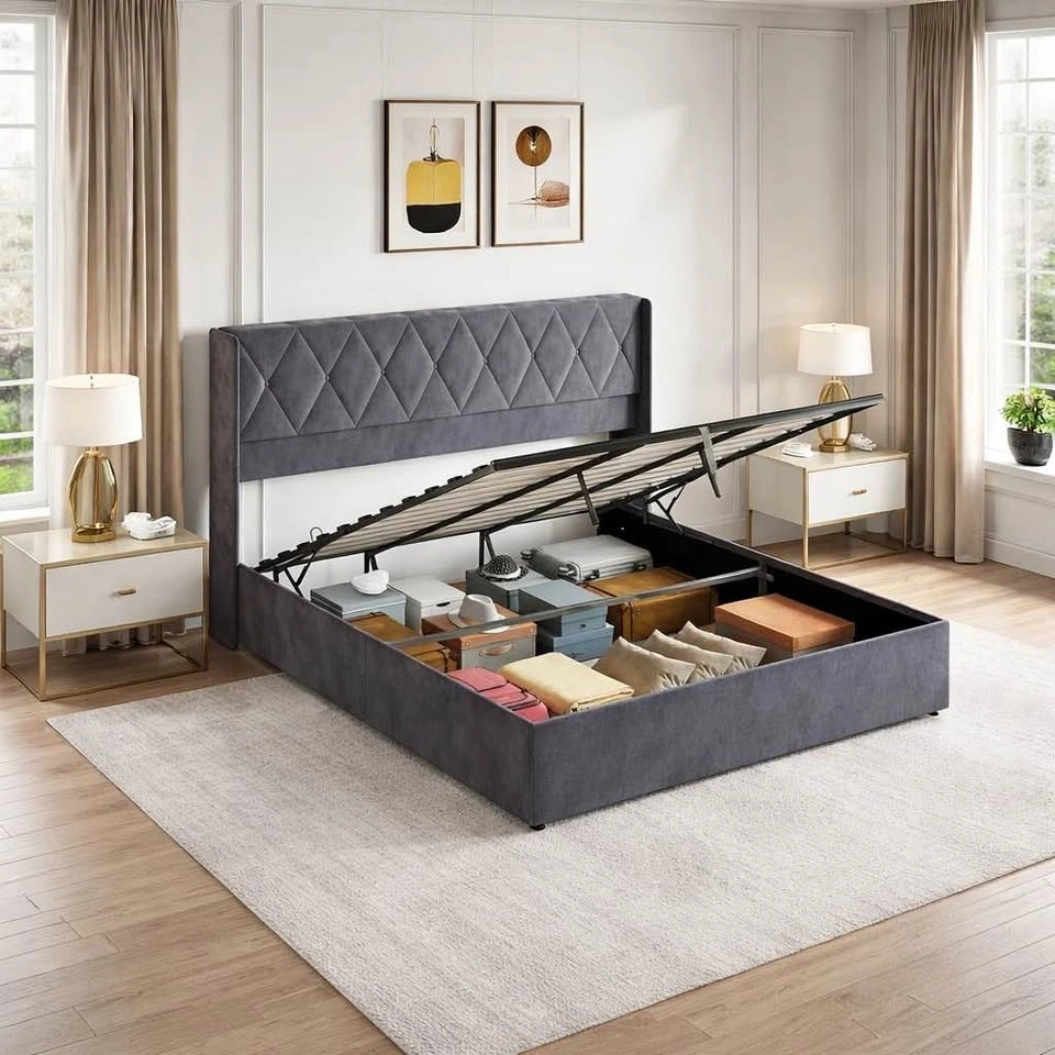 King Upholstered Hydraulic Storage Bed - BRAND NEW