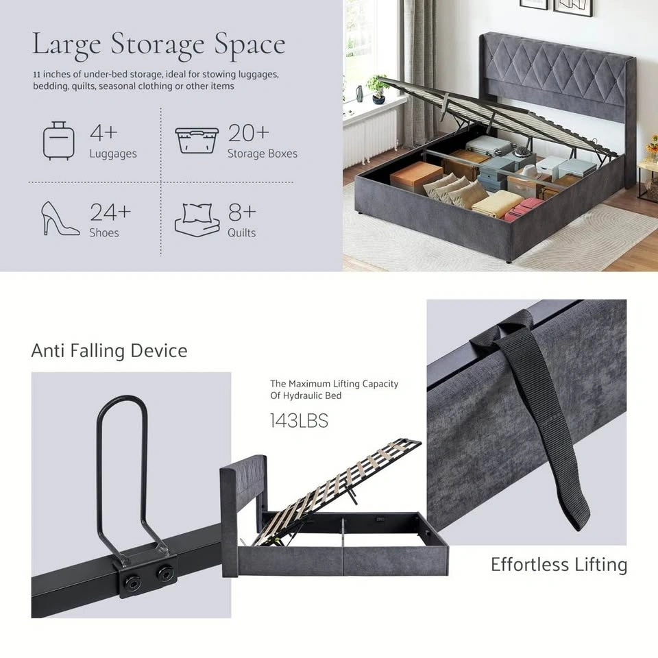 King Upholstered Hydraulic Storage Bed - BRAND NEW - photo 4