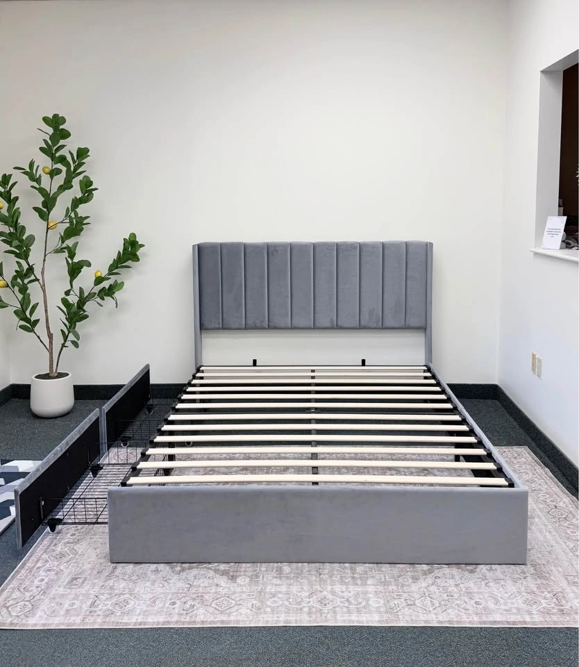 Wingback Velvet Storage Platform Bed - All Sizes Available - photo 5