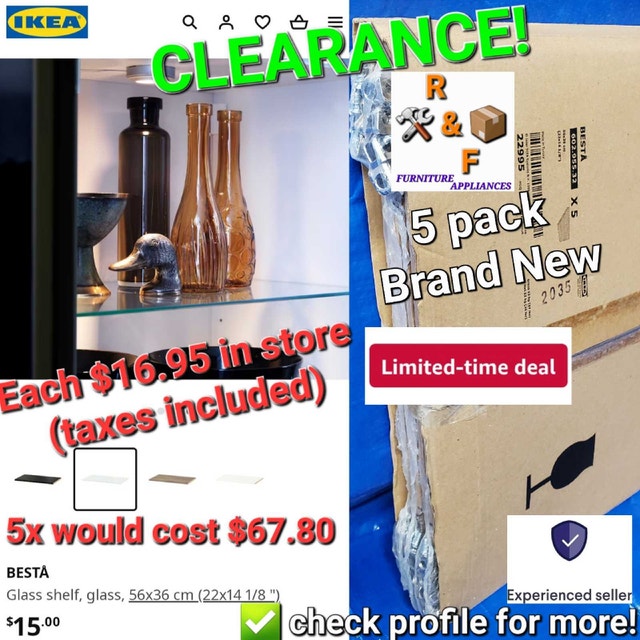 ✴️ 5Pcs IKEA BESTÅ Glass shelf Glass 56x36 cm (22x14 1/8")