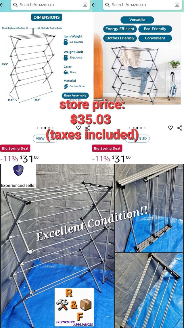 ▶️ Carbon Steel Drying Rack, Foldable, Grey (Hone-Can-Do)