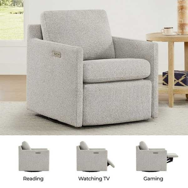 Grey Fabric Power Swivel Recliner with USB & Type-C - photo 2