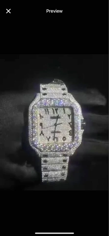 Iced Out Cartier Santos – Custom Arabic Dial – Full Diamond Hone
