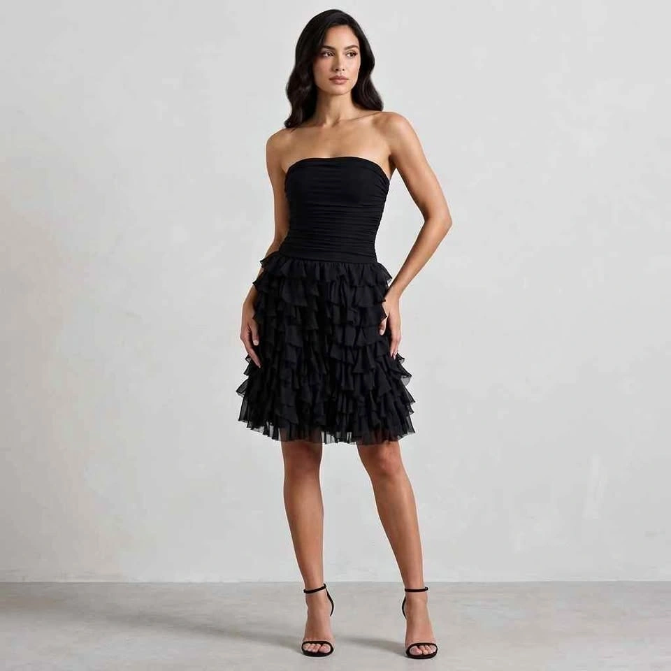 BCBGMAXAZRIA Black Strapless Ruffle Dress Size S