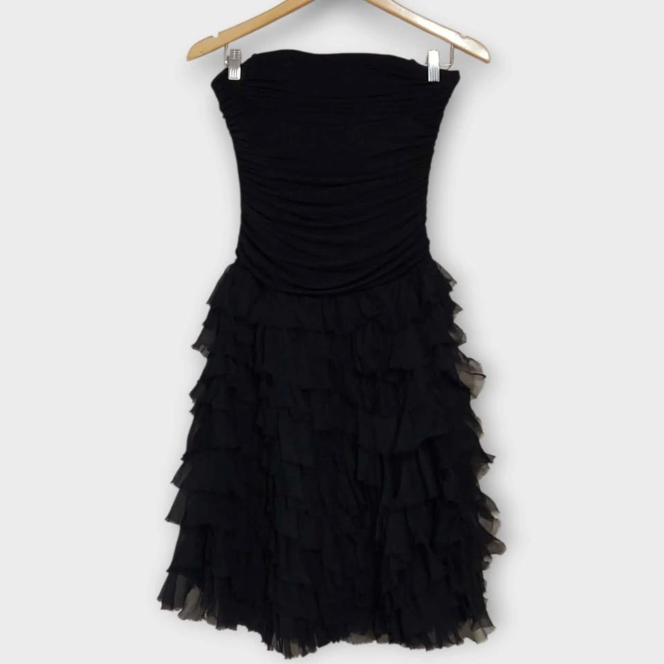 BCBGMAXAZRIA Black Strapless Ruffle Dress Size S - photo 2