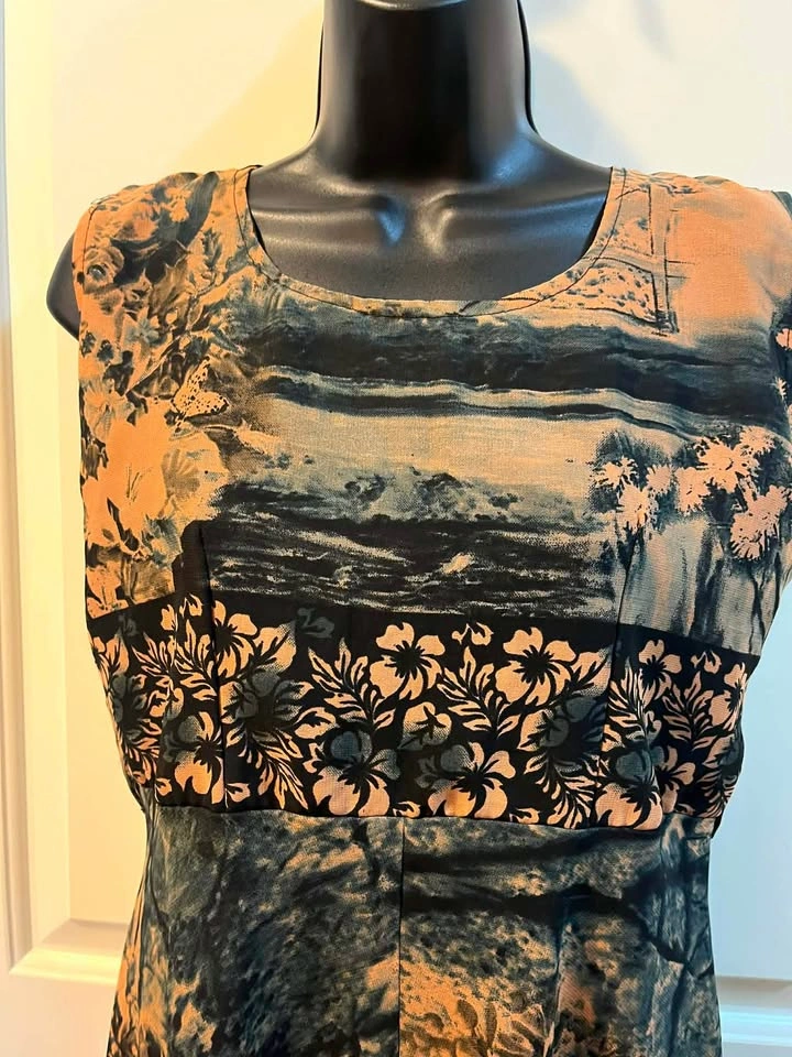 Vintage 90s Mural Hi-Low Dress Asymmetric Hem, Stretchable Earth - photo 2