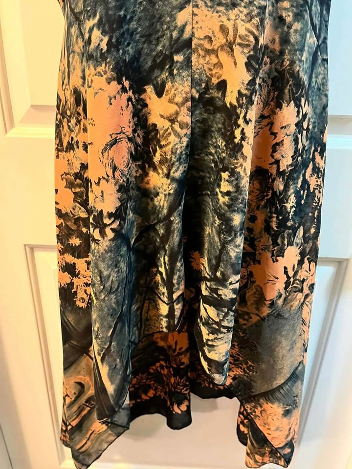 Vintage 90s Mural Hi-Low Dress Asymmetric Hem, Stretchable Earth - photo 4