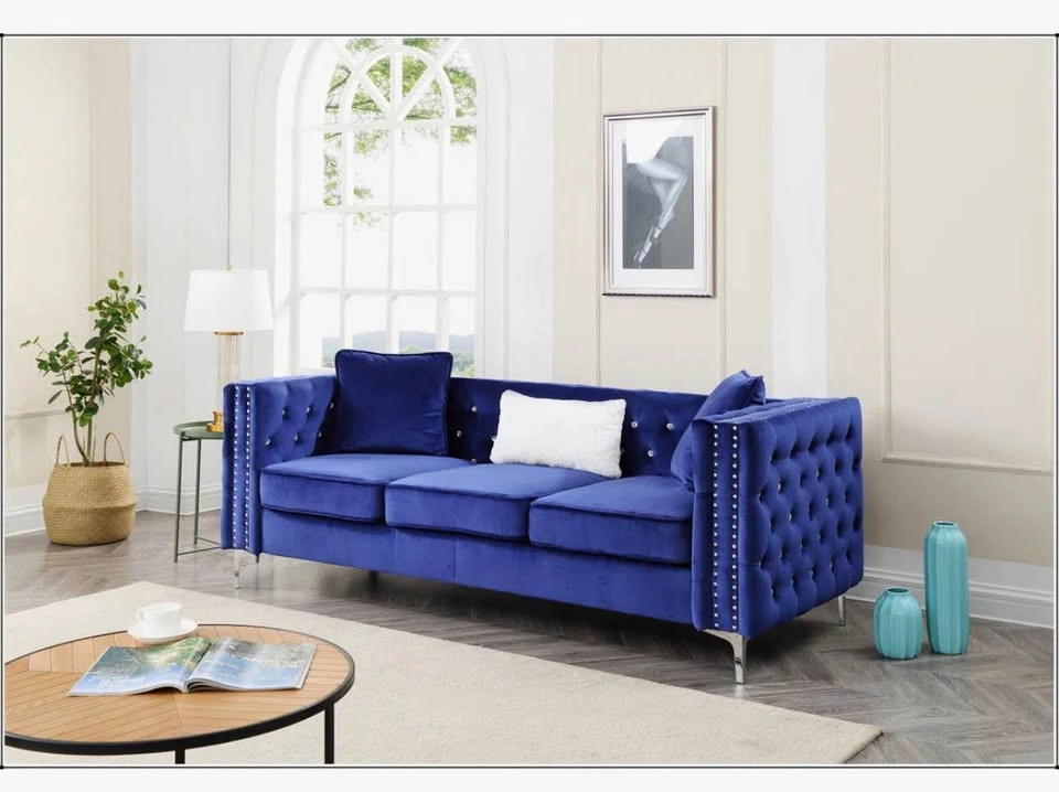 Paige Tufted Velvet 3-Seater Sofa - Blue/Turquoise - photo 2