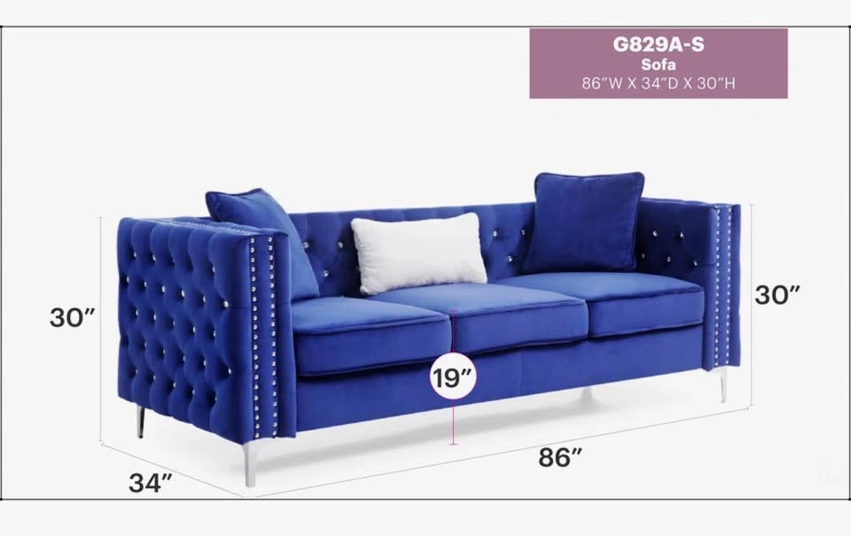 Paige Tufted Velvet 3-Seater Sofa - Blue/Turquoise - photo 3