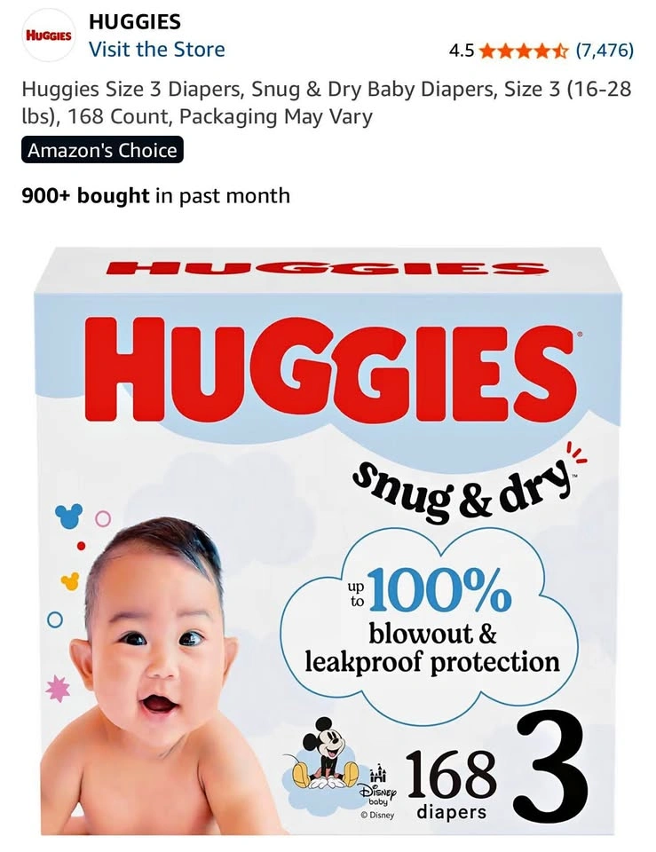 Huggies Snug & Dry Diapers, Size 3, 168 Count