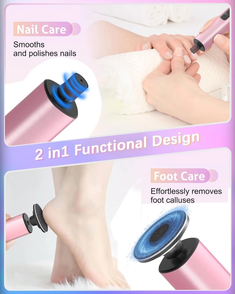 Pink Cordless Electric Callus Remover 2-in-1 Nail Foot Care - photo 3