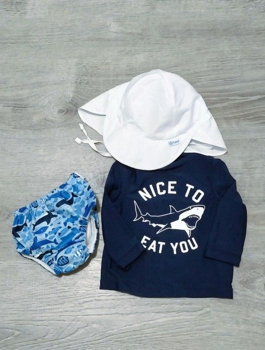 Swim Set Hat Shirt Diaper 3-6 Months