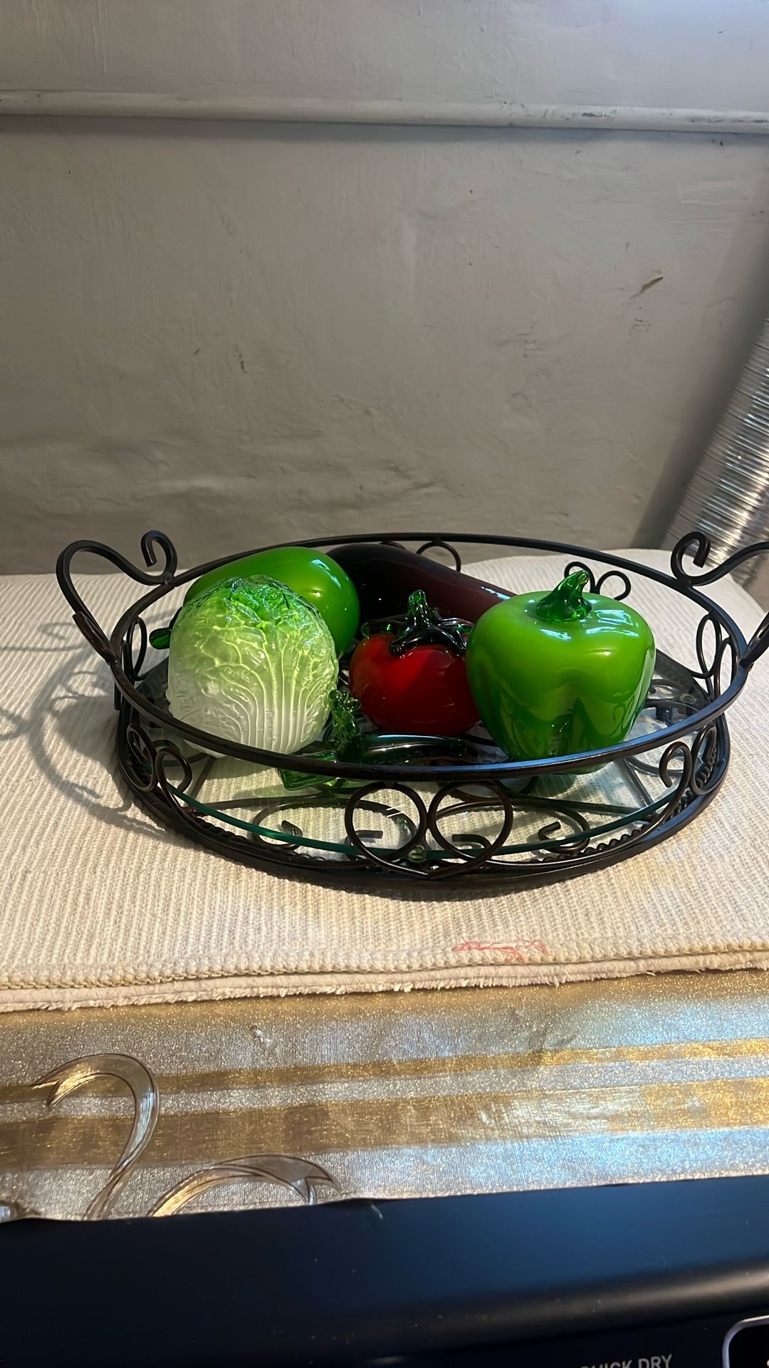 7pc Hand-Blown Glass Fruit & Veggie Set w/ Bowl