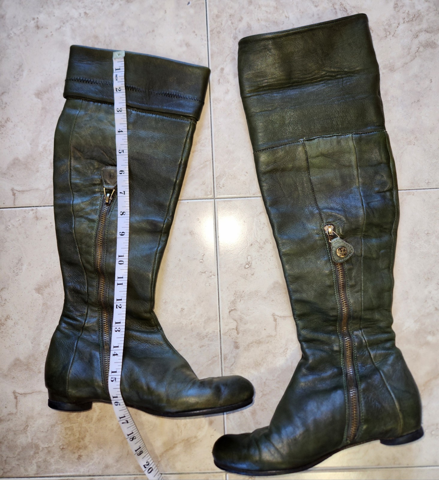 Modern Vintage Green Leather Knee High Boots Women Side Zip Ridi - photo 5