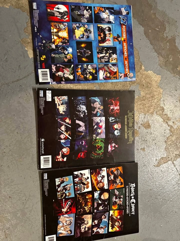 Anime Poster Book Set - Naruto, Jujutsu Kaisen, Black Clover