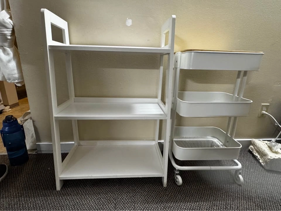 White 3-Tier Shelf and IKEA Rolling Cart w/ Lid - photo 3