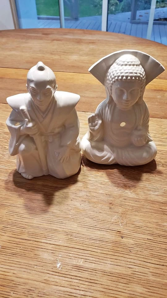 Vintage Ceramic Tiki Mugs - Samurai & Buddha