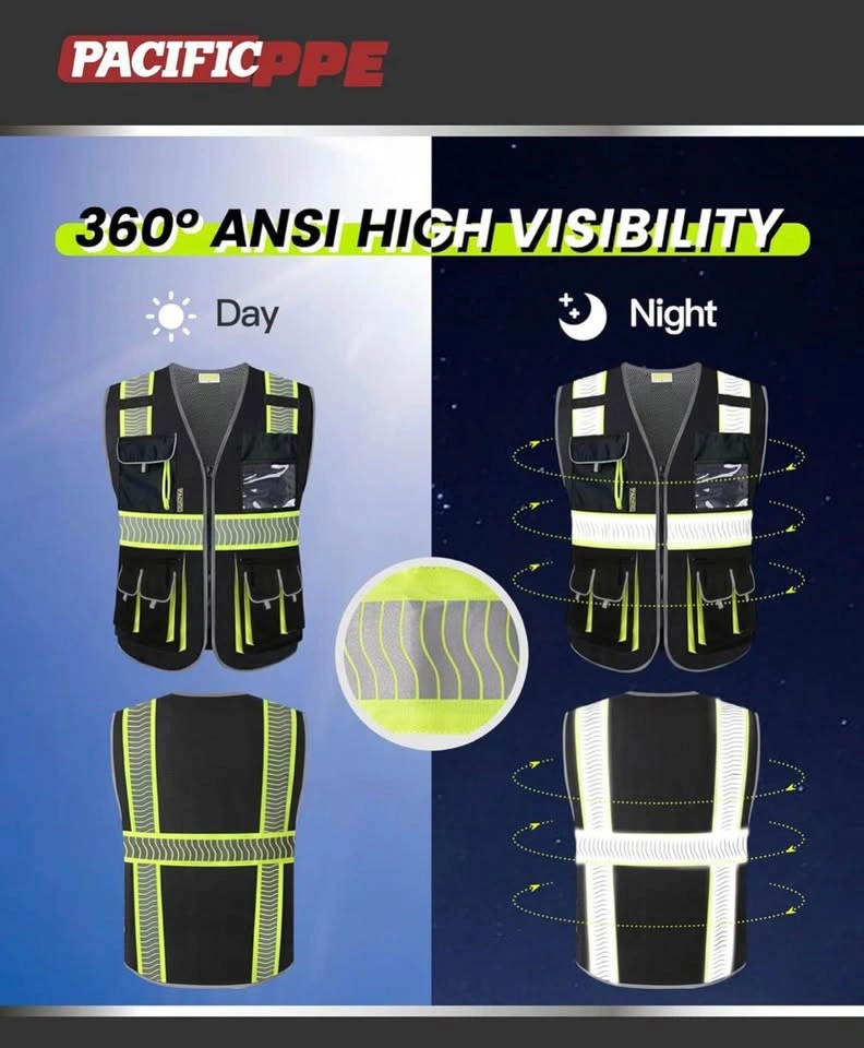 PACIFIC PPE Black Safety Vest - High Visibility, 10 Pockets - Me - photo 3