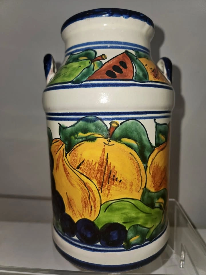 Hand-Painted Italian Ceramic Container / Vase with Fruit "Frutti