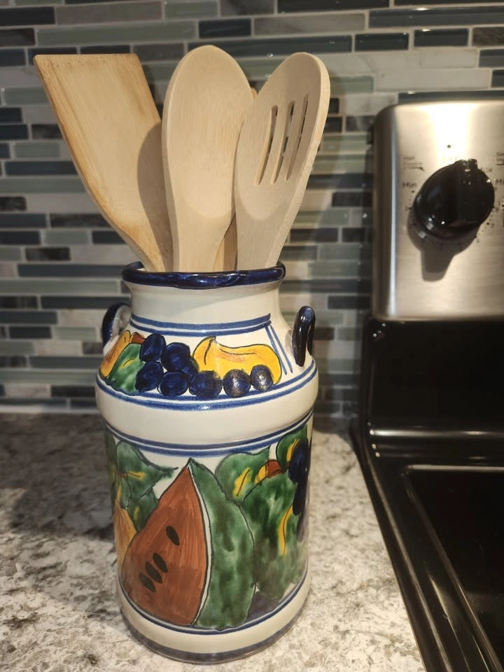 Hand-Painted Italian Ceramic Container / Vase with Fruit "Frutti - photo 5
