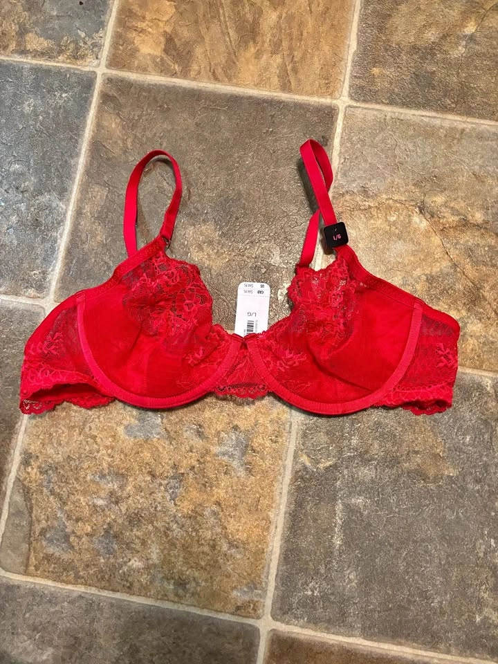 Red Lace Unlined Underwire Bra