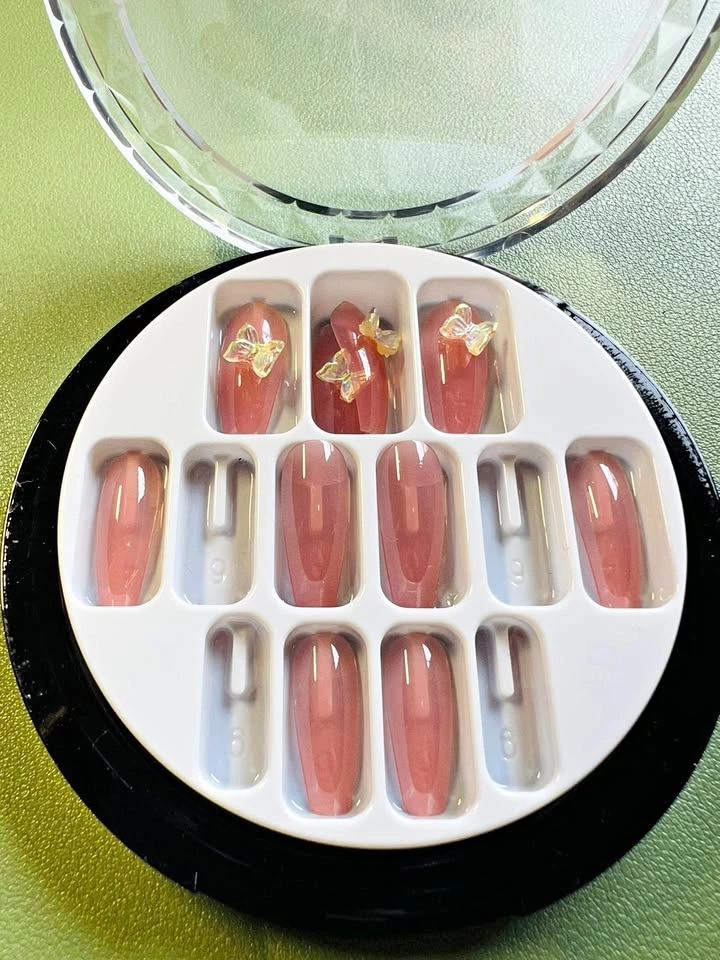 New Pink Nude Butterfly Press-On Nails Full Set