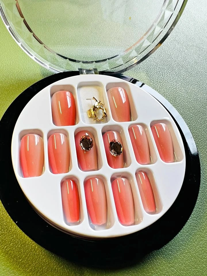 Pink Ombre Press-On Nails with Gems