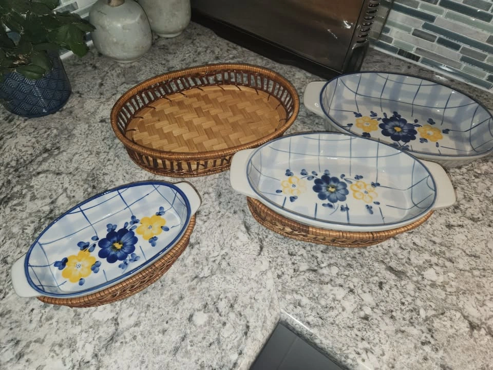 Vintage Nesting Dishes with Wicker Baskets - photo 4