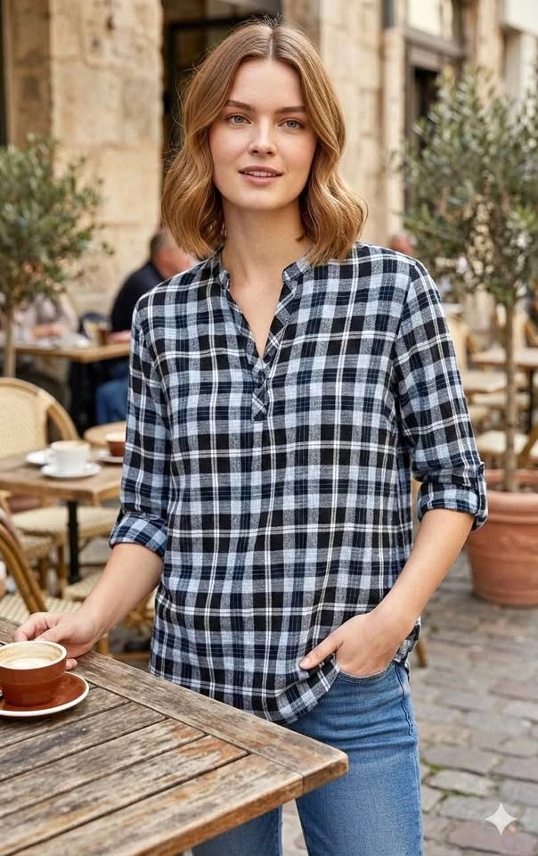 Blue checkered shirt top - size L