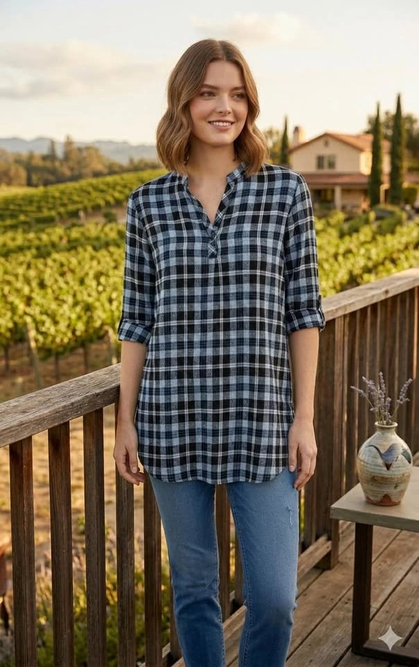 Blue checkered shirt top - size L - photo 3