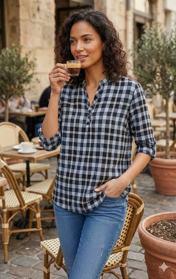 Blue checkered shirt top - size L - photo 4