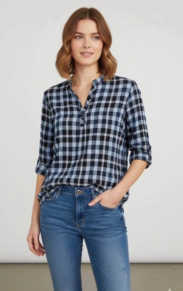 Blue checkered shirt top - size L - photo 5